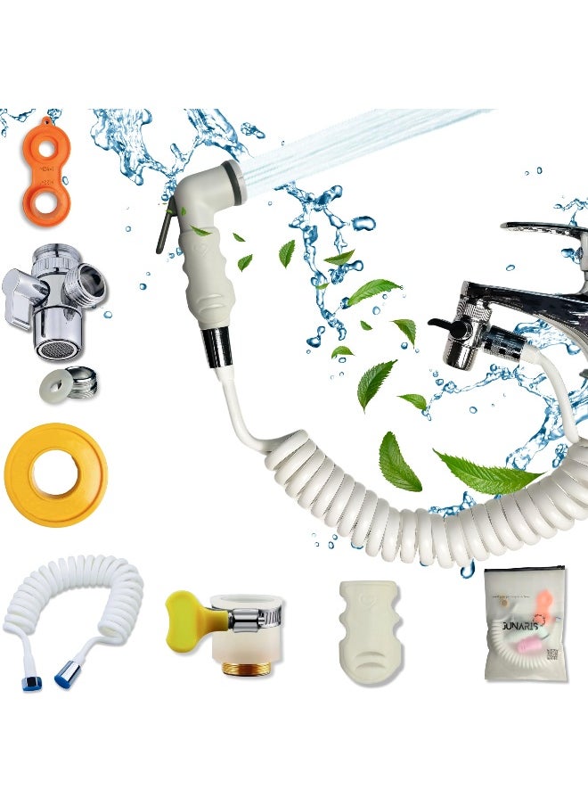 Portable Travel Shattaf, Travel Shattaf Portable Bidet Sprayer Toilet Sprayer, Shatafa Set With Hose And Adaptors For Faucets,Easy To Install Upto 2.5M Extendable Pipe (White Silicon Holder)