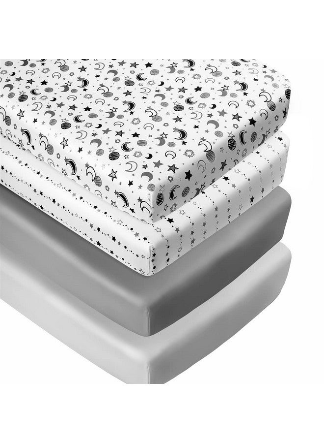FIGEPO 4 Pack Star and Moon Neutral Unisex Fitted Baby Crib Sheets Set for Baby Boys or Girls - Image 1