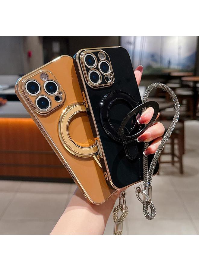 S-TOP Case For iPhone 14 Pro Max Solid Color Electroplated Metal Holder Phone Case with Lanyard - Image 5