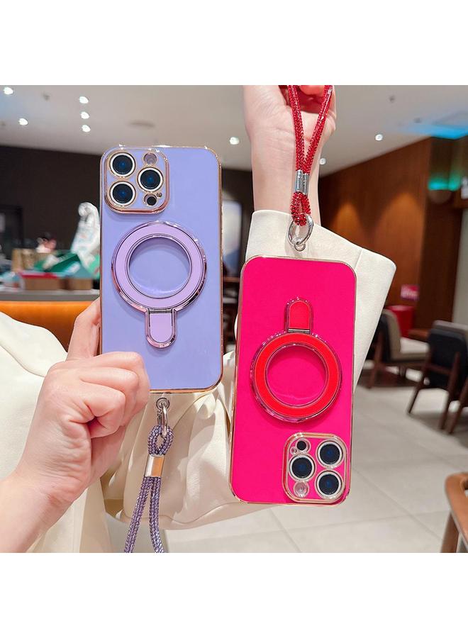 S-TOP Case For iPhone 14 Pro Max Solid Color Electroplated Metal Holder Phone Case with Lanyard - Image 4