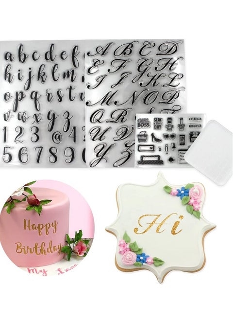 4 Pcs Alphabet & Numbers Cake Stamp Set - High Heel & Sunglasses Fondant Molds for DIY Baking, Cookie & Biscuit Decorating Tools