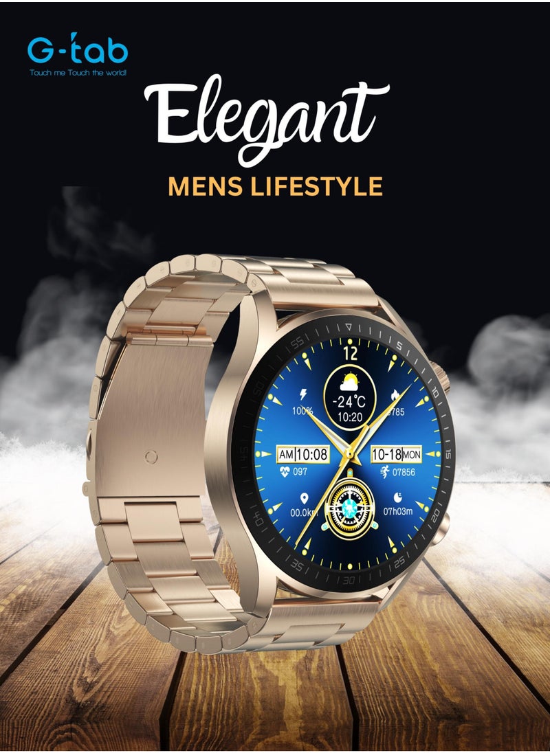 G-Tab - G-Tab GTX Smart Watch for men/1.43 inches Semi - Amoled/Extra Strap/ Magnetic Charging/Supports iOS & Android/ Health Monitoring/290mAh/Smart Calling/Adjustable Metal Strap/Music/Waterproof - Image 1