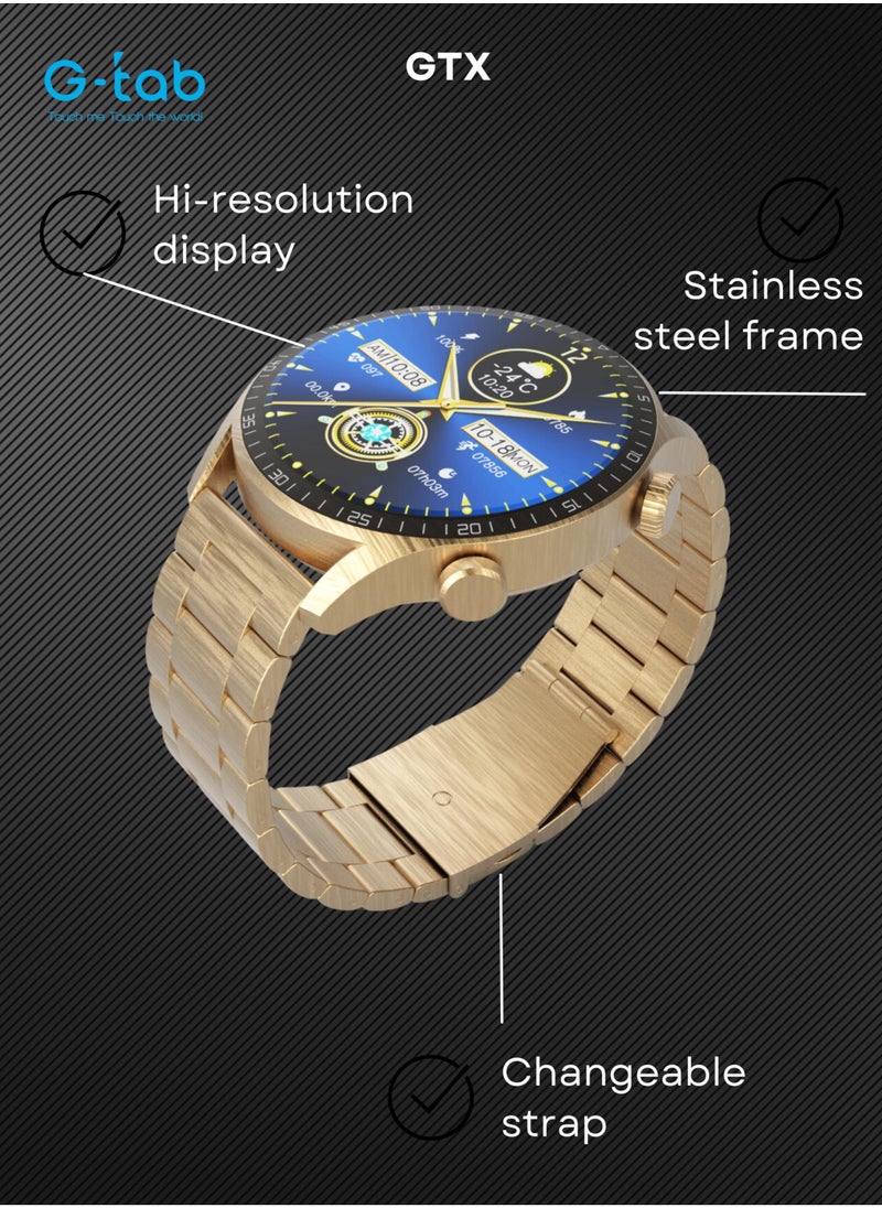 G-Tab - G-Tab GTX Smart Watch for men/1.43 inches Semi - Amoled/Extra Strap/ Magnetic Charging/Supports iOS & Android/ Health Monitoring/290mAh/Smart Calling/Adjustable Metal Strap/Music/Waterproof - Image 1