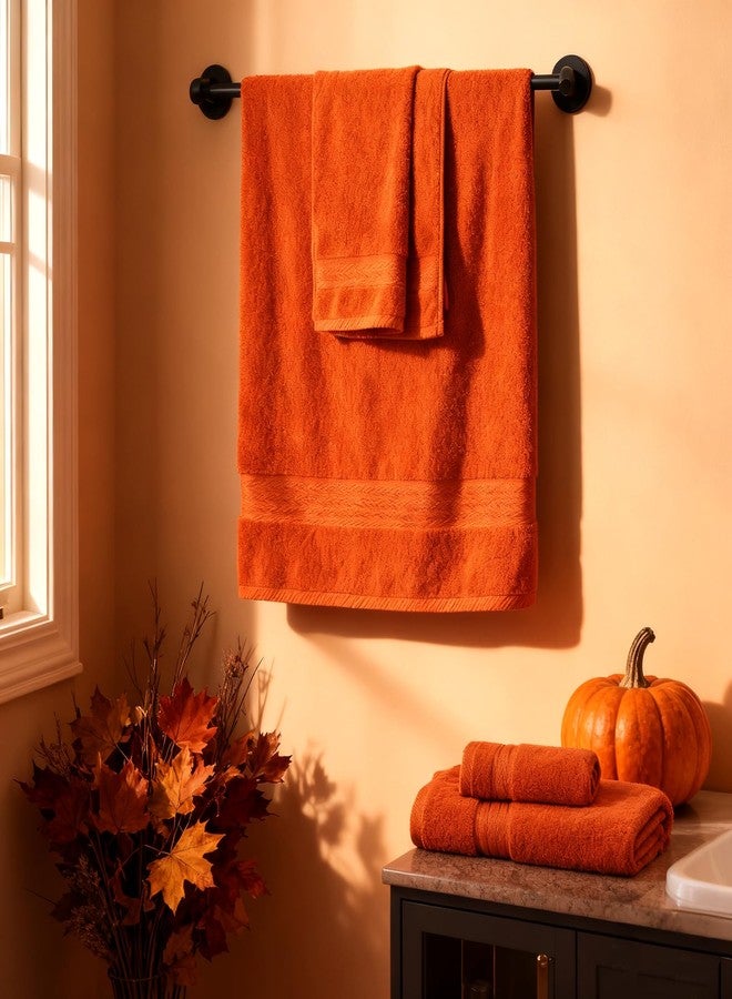COZYART طقم مناشف حمام COZYART بلون برتقالي محروق، مصنوع من القطن التركي السميك والناعم والماص والمتين، بوزن 650 غرام/متر مربع. يتكون الطقم من 6 مناشف: منشفتان كبيرتان للحمام، ومنشفتان لليدين، ومنشفتان للوجه. - Image 4