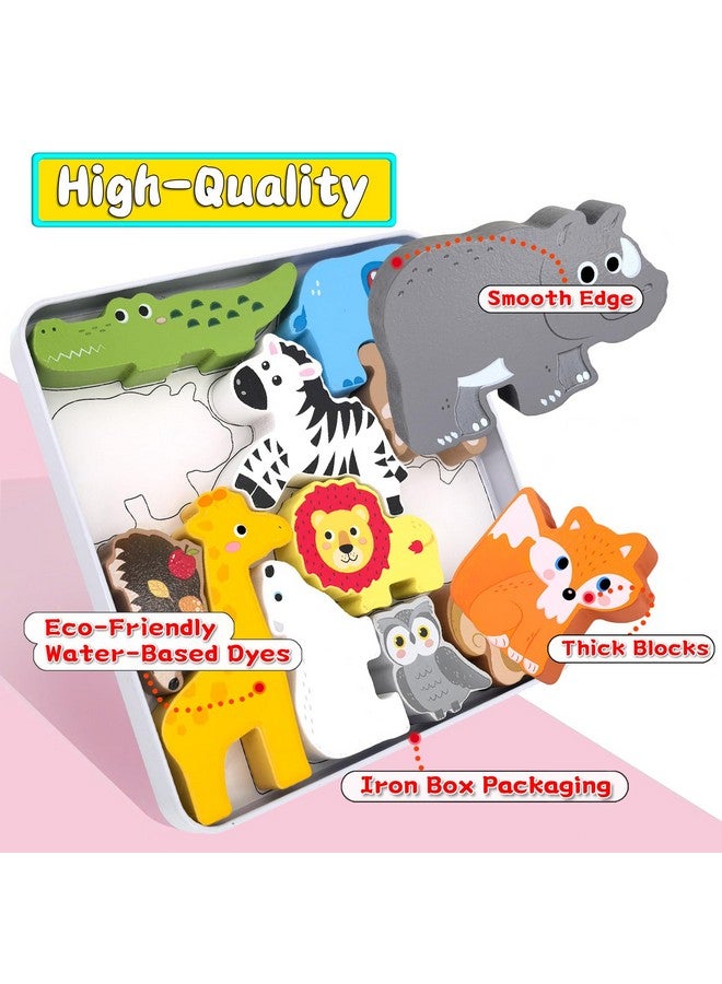 KECIABO Wooden Animal Puzzles Toys for Toddlers,12PC Safari Animal Figures,Animal Matching Sorting Stacking Toys for Boys Child Girls,Educational Learning Toys Gift for Kids (Safari) - Image 3
