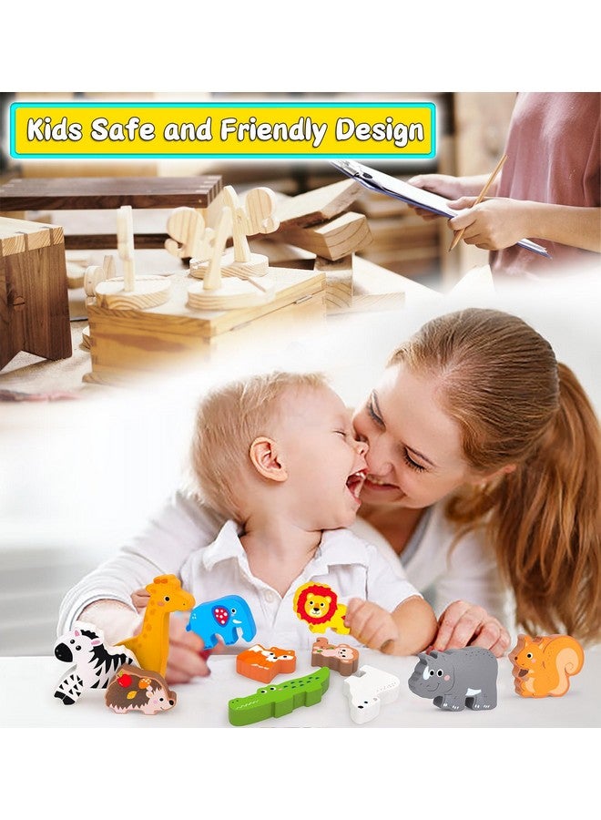 KECIABO Wooden Animal Puzzles Toys for Toddlers,12PC Safari Animal Figures,Animal Matching Sorting Stacking Toys for Boys Child Girls,Educational Learning Toys Gift for Kids (Safari) - Image 4
