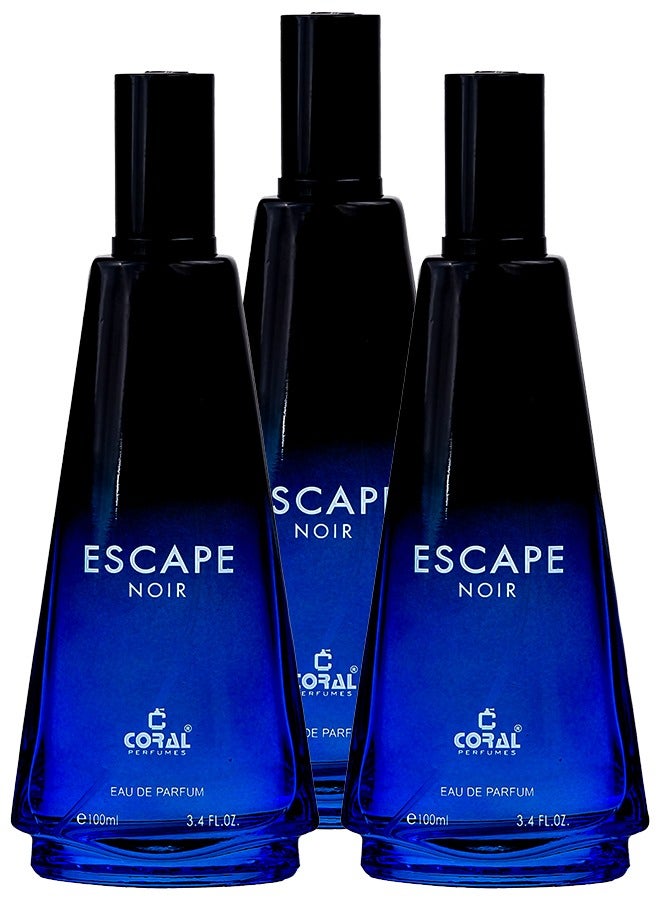 Coral Escape Noir Perfume For Men - Pack of 3 x 100ml | Eau De Parfum | Long-Lasting Luxury Perfume - Image 1