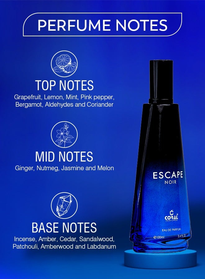 Coral Escape Noir Perfume For Men - Pack of 3 x 100ml | Eau De Parfum | Long-Lasting Luxury Perfume - Image 2