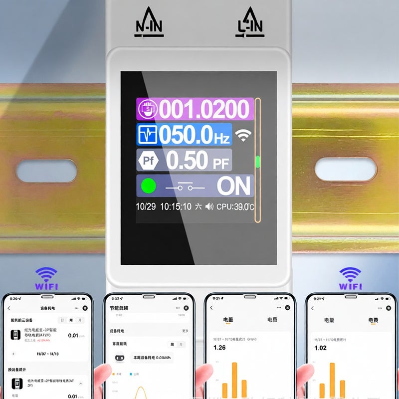 Smart Electricity Meter Color Digital Display Rail-Mounted Meter AC85-265V 100A Electricity Usage Monitor for Voltage Current Energy Consumption Measurement 50/60Hz APP Remotely Control - Image 3