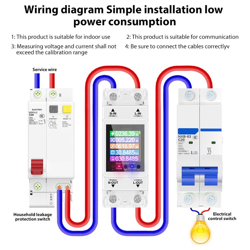 Smart Electricity Meter Color Digital Display Rail-Mounted Meter AC85-265V 100A Electricity Usage Monitor for Voltage Current Energy Consumption Measurement 50/60Hz APP Remotely Control - Image 2