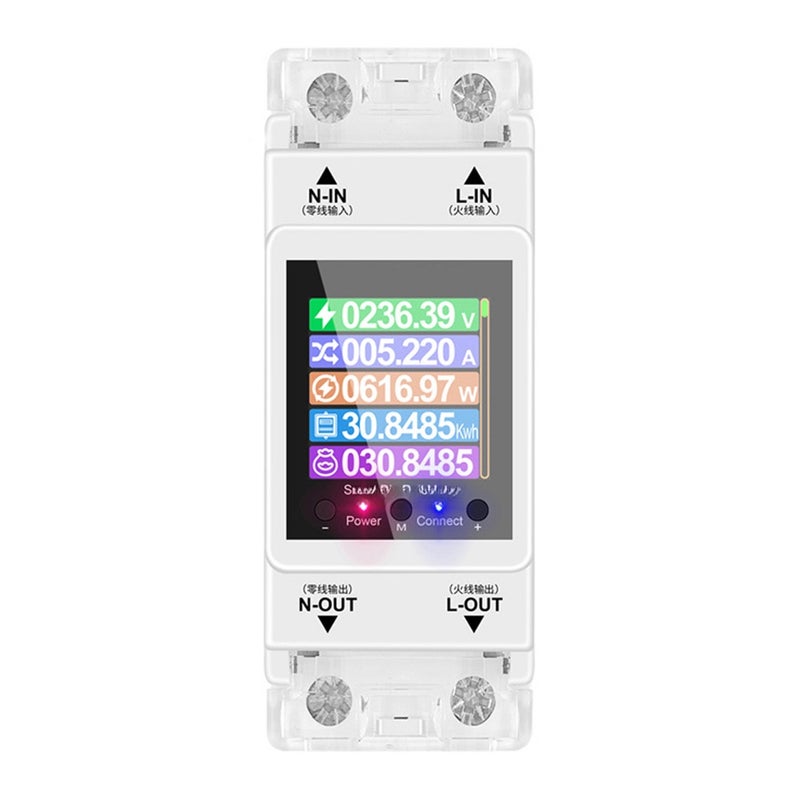 Smart Electricity Meter Color Digital Display Rail-Mounted Meter AC85-265V 100A Electricity Usage Monitor for Voltage Current Energy Consumption Measurement 50/60Hz APP Remotely Control - Image 1
