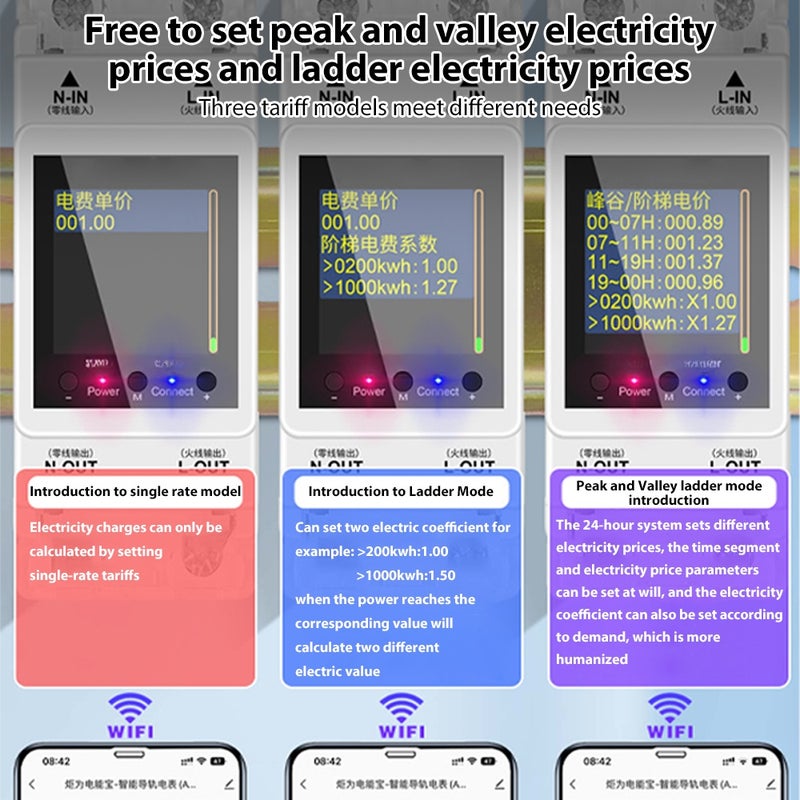 Smart Electricity Meter Color Digital Display Rail-Mounted Meter AC85-265V 100A Electricity Usage Monitor for Voltage Current Energy Consumption Measurement 50/60Hz APP Remotely Control - Image 5