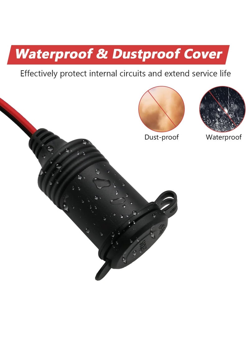 12V Car Cigarette Lighter Extension Cord 2M/6.5FT with Switch, 17AWG Heavy Duty Male Plug to Female Socket, 15A Fuse, LED Lights for 12V/24V Vehicles - Image 3