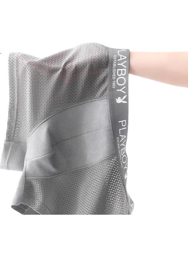PLAYBOY Men'S Underwear, Summer Ice Silk, 7A Grade Antibacterial, Boxer Briefs, Shorts, Mesh Breathable, Loose-Fitting Boxer Shorts, 4 Pieces - Image 1
