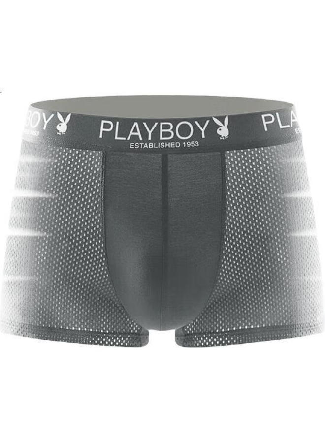 PLAYBOY Men'S Underwear, Summer Ice Silk, 7A Grade Antibacterial, Boxer Briefs, Shorts, Mesh Breathable, Loose-Fitting Boxer Shorts, 4 Pieces - Image 3
