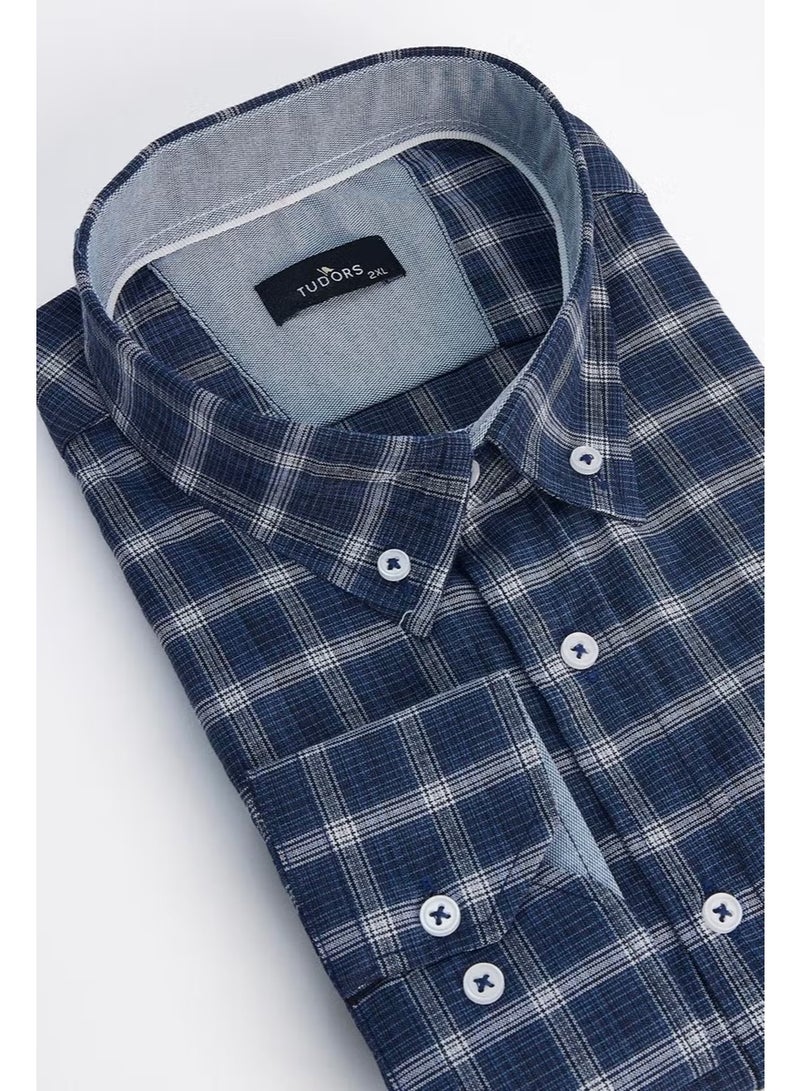 Tudors Men's Big Size Cotton Checked Button-Down Collar Shirt - Image 1