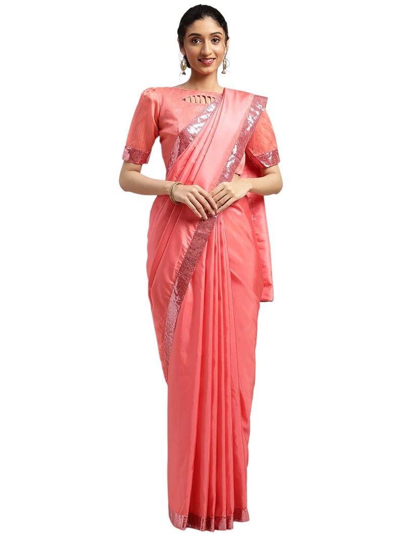 LACOSSI Pure Fancy Georgette Embroidery Saree Rich Pallu Design Lace Zari Work Trendy Special Occassion Wear, women sarees With Unstitched Blouse Piece Embroidery Work sarees (POPPYWORK5) - Image 1