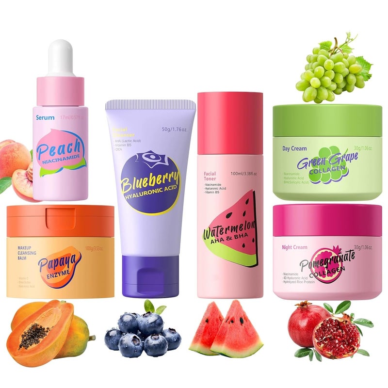 New Irven Fruit Collection Skin Care Set – 6 Pcs Skin Care Kit with Hyaluronic Acid Mild Fruit Extract & Collagen – Gentle Hydrating Cleanser Toner Serum Cream for All Skin Types – Gift Ready - Image 1