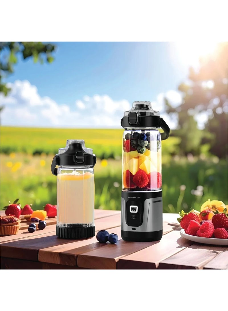 باورولوجي خلاط DUOMIX المحمول بمحرك عالي السرعة 120 واط / تصميم ذو شفرة مزدوجة / شحن سريع USB-C / خلاط مناسب للسفر بسعة 750 مل / مثالي لعصائر الفاكهة والمشروبات المخفوقة وسحق الثلج - أسود - Image 3