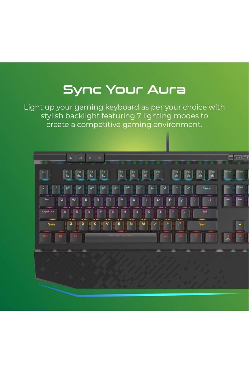 VERTUX Mechanical gaming keyboard with RGB lighting, fast-response switches, 104 keys, and a comfortable wrist rest - Image 5