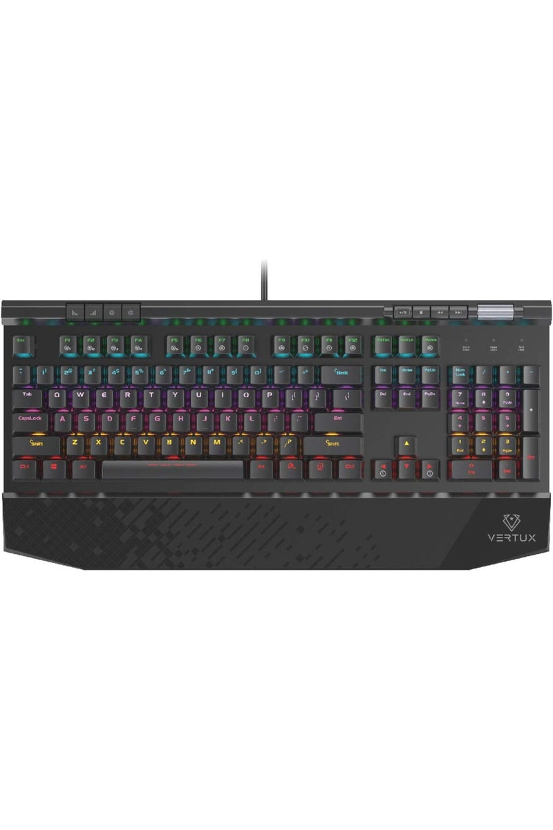 VERTUX Mechanical gaming keyboard with RGB lighting, fast-response switches, 104 keys, and a comfortable wrist rest - Image 1