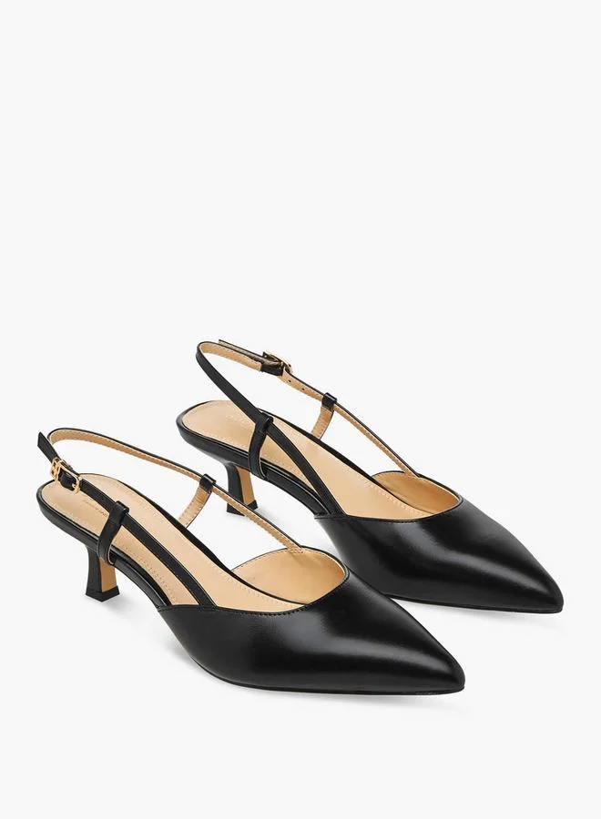 دوتشيني Women Kitten Heel Leather Pointed Toe Shoes