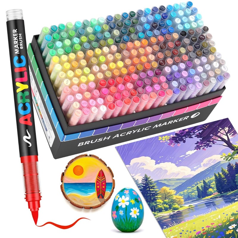 Guangna 240 Acrylic Paint Markers, Brush Tip Acrylic Paint Pens, Quick-Drying Waterproof Ink, for Rock Painting Plastic Wood Canvas Glass Ceramic Metal Art Crafts Supplies Gift - Image 1