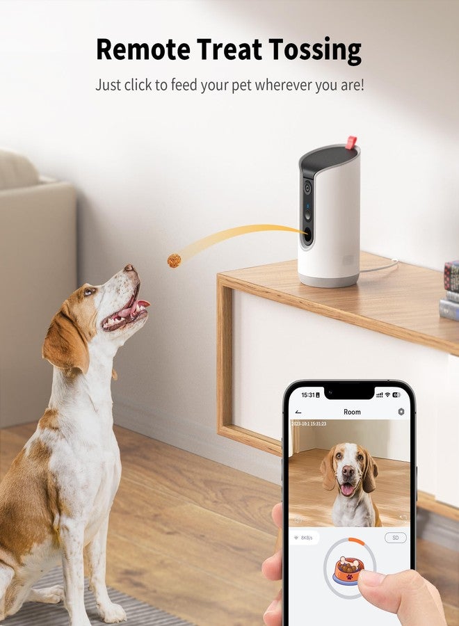 كاميرا TKENPRO 2K لتوزيع المكافآت للحيوانات الأليفة، كاميرا بزاوية رؤية 360 درجة للكلاب مع تطبيق للهاتف، كاميرا داخلية للحيوانات الأليفة تدعم تقنية واي فاي 5G و2.4G، اتصال ثنائي الاتجاه، مناسبة للقطط، إمكانية توزيع المكافآت عن بُعد، تنبيهات الحركة، والتتبع التلقائي. - Image 2