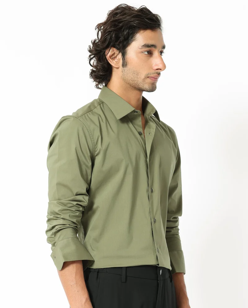 Rare Rabbit Men's Cotton Stretch Plain Shirt