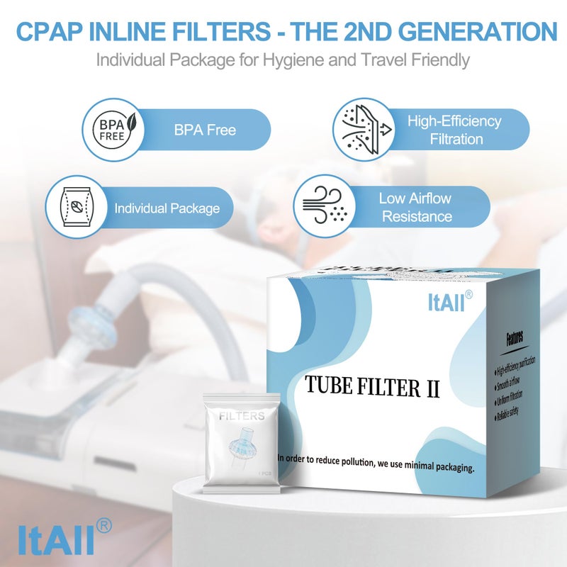 ItAll 6PCs CPAP Filters for CPAP & BiPAP, Redesigned Inline Filters Without Airflow Resistance, Improved Filtration Efficency Providing Cleaner Airflow, Compatible with Most CPAP Tubing & Machines - Image 5