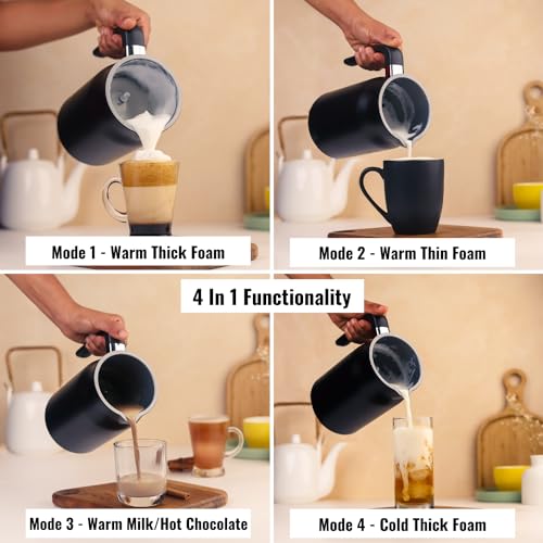 InstaCuppa 4-in-1 Electric Milk Frother with Smart Temperature Control - Touch Panel - Versatile Hot & Cold Foam Maker and Warmer, Ideal for Lattes, Cappuccinos, Hot Chocolate - 500 Watts Black - Image 5