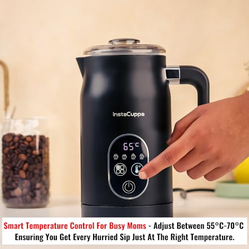 InstaCuppa 4-in-1 Electric Milk Frother with Smart Temperature Control - Touch Panel - Versatile Hot & Cold Foam Maker and Warmer, Ideal for Lattes, Cappuccinos, Hot Chocolate - 500 Watts Black - Image 2