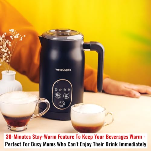 InstaCuppa 4-in-1 Electric Milk Frother with Smart Temperature Control - Touch Panel - Versatile Hot & Cold Foam Maker and Warmer, Ideal for Lattes, Cappuccinos, Hot Chocolate - 500 Watts Black - Image 3