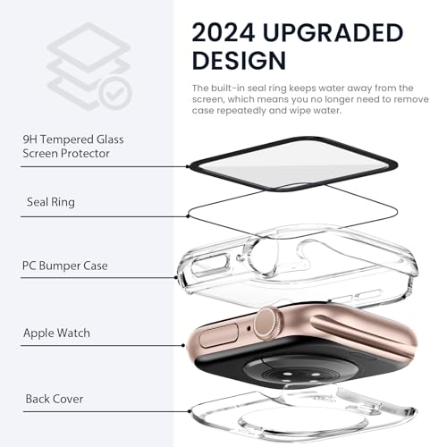 Tensea (2 in 1) for Waterproof Apple Watch Screen Protector Case Series 11/10 42mm Accessories, 360 Front and Back, iWatch PC Face Cover with Tempered Glass for Women Men, 42 mm - Image 3