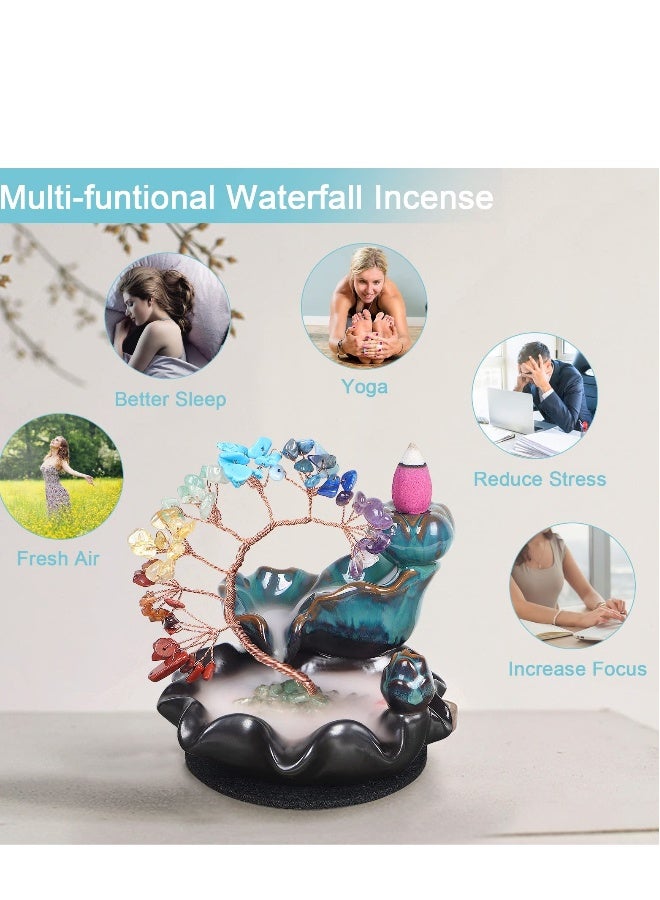 Ceramic Incense Waterfall Backflow Incense Holder, 7 Chakras Crystal Tree Incense Holder, Namaste Yoga Meditation and Home Decor with 20 Backflow Incense Cones  50 Incense Sticks - Image 5