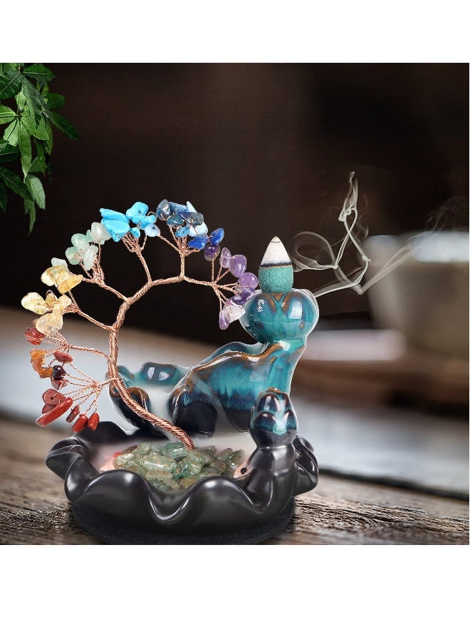 Ceramic Incense Waterfall Backflow Incense Holder, 7 Chakras Crystal Tree Incense Holder, Namaste Yoga Meditation and Home Decor with 20 Backflow Incense Cones  50 Incense Sticks - Image 2