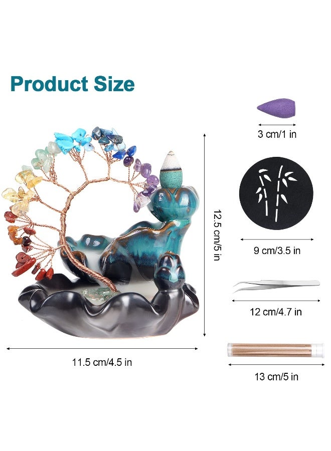 Ceramic Incense Waterfall Backflow Incense Holder, 7 Chakras Crystal Tree Incense Holder, Namaste Yoga Meditation and Home Decor with 20 Backflow Incense Cones  50 Incense Sticks - Image 3
