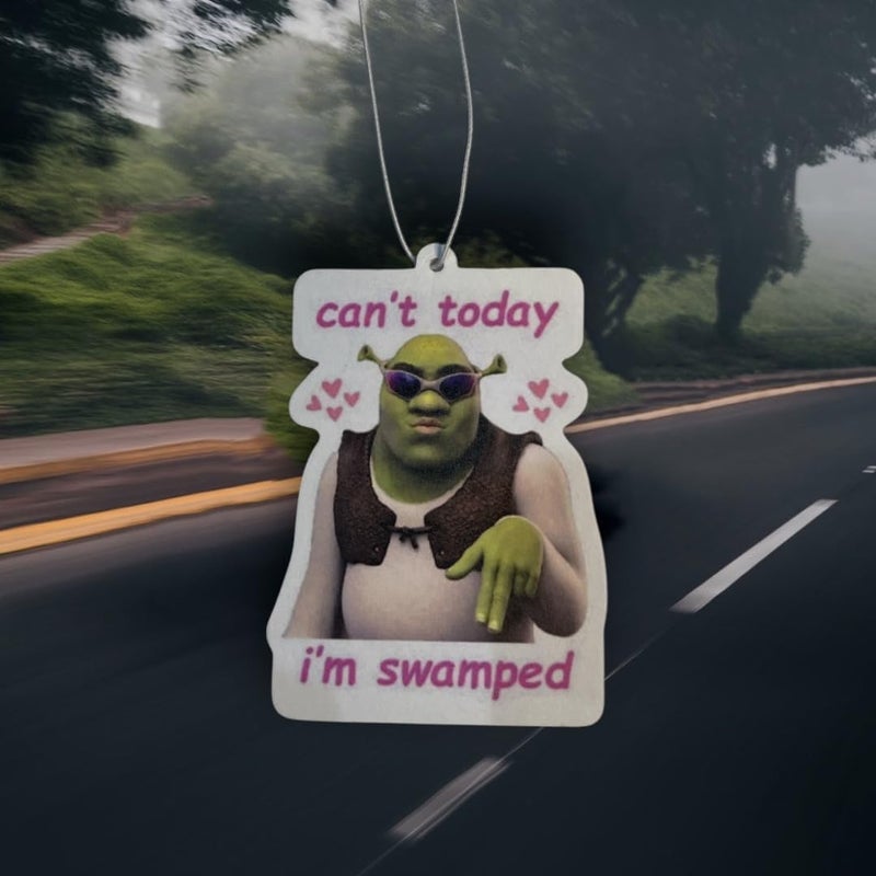 Funny 'Can't Today, I'm Swamped' Car Air Freshener with Hearts - Image 1