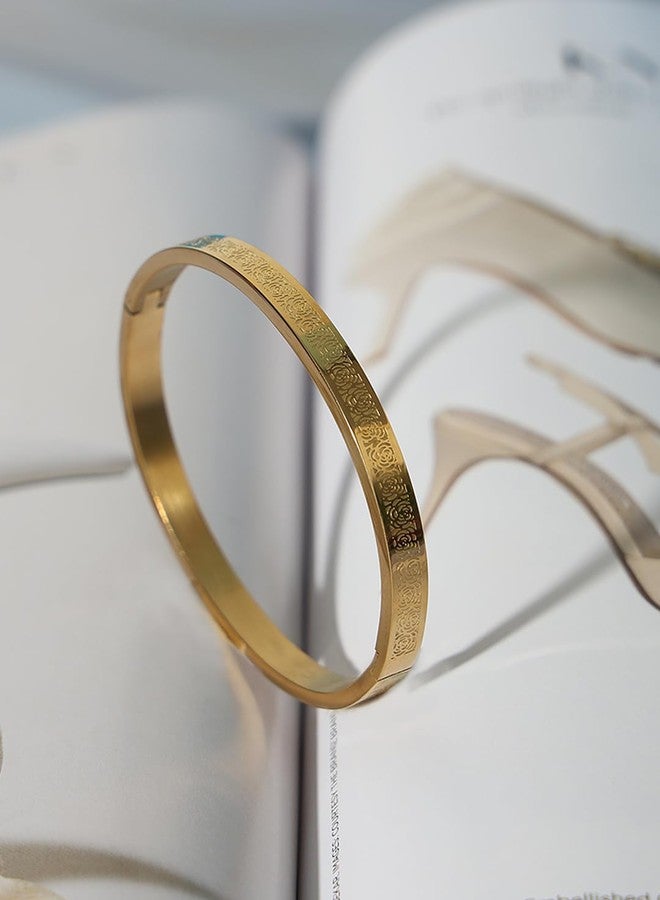 STYOLLO Anti Tarnish Steel Bracelet For Women & Girls with Rose Flower Pattern & Openable Lock | Stylish Bracelets Golden | Anti tarnish bangles Kada | Girls' Bracelet Latest-(ANT-Rose-Gold) - Image 2