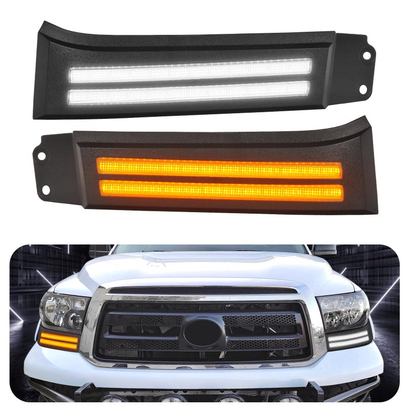 LED Daytime Running Lights For 20072013 Toyota Tundra 0813 Sequoia Fog lights DRL Amber Turn Signals LED Headlight Guard Tundra Headlight Assemblies Tundra Fog Lightsfor Tundra 0713 DRL