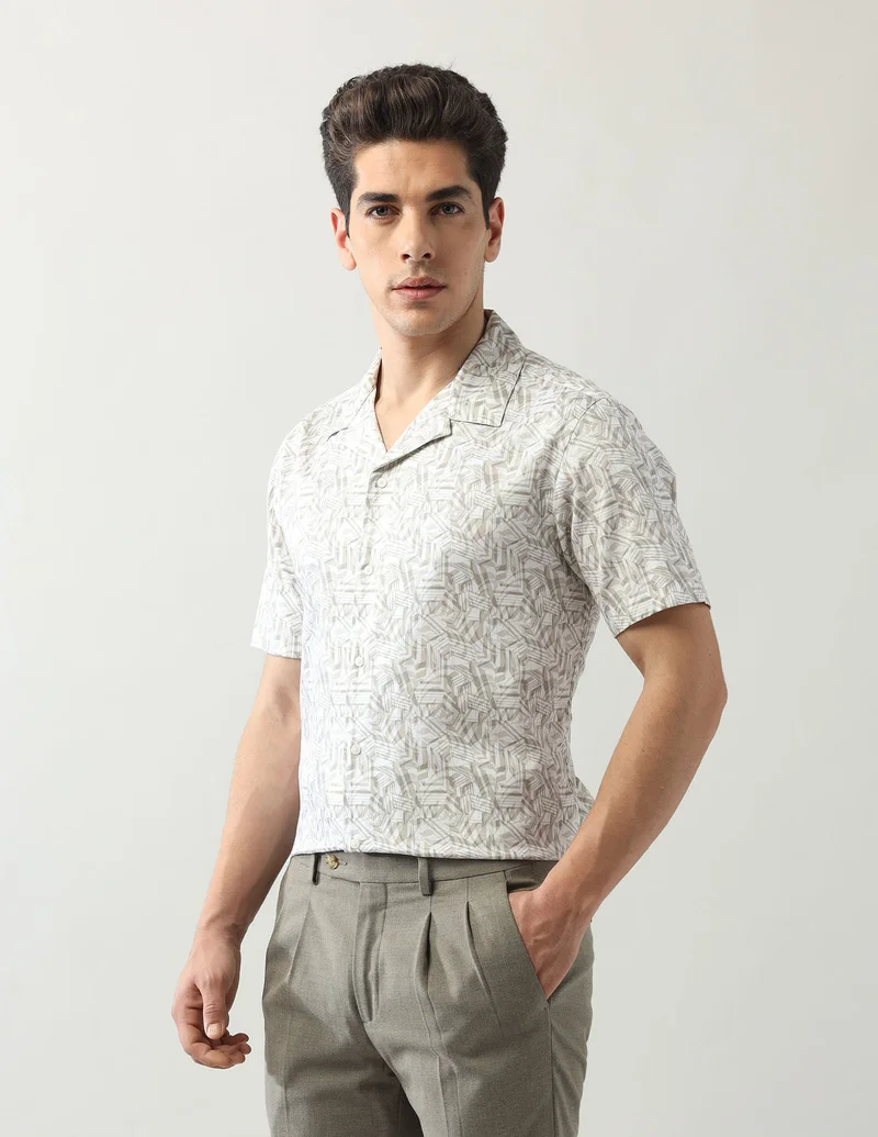 Arrow Beige Abstract Slim Fit Shirt for Men | Best Price UAE