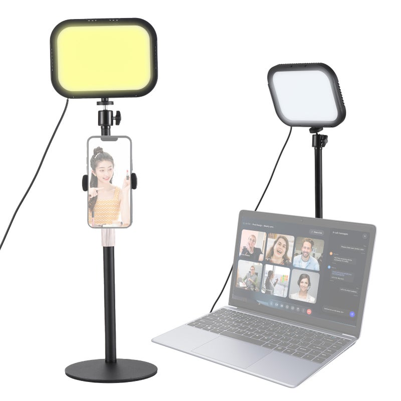 1 Packs Desktop LED Video Light Panel 12W Video Conference Light for Zoom Meeting 3000K-6500K Photography Fill Light with Adjustable Light Stand Phone Holder USB Powered for Computer - Image 1