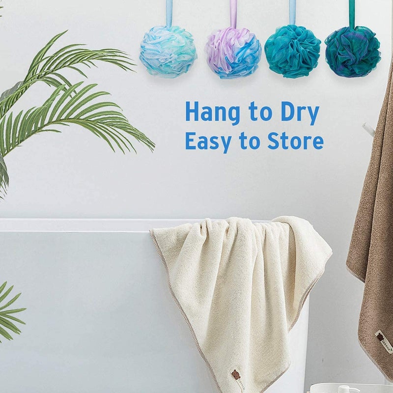 DadyMart Bath Shower Loofah Sponge 60g Bath Mesh Pouf Shower Ball Body Scrubber Exfoliating Bath Sponge for Women and Men, Set of 4, Flower - Image 5