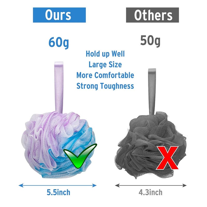 DadyMart Bath Shower Loofah Sponge 60g Bath Mesh Pouf Shower Ball Body Scrubber Exfoliating Bath Sponge for Women and Men, Set of 4, Flower - Image 4