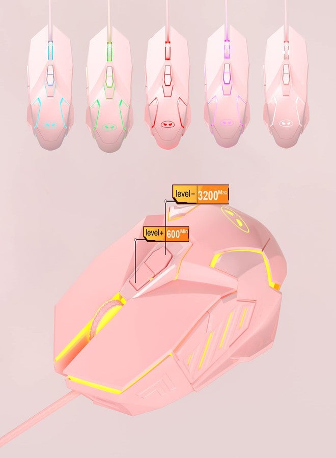 MageGee Typewriter Mechanical Gaming Keyboard and Mouse Combo, Retro Punk Round Keycaps RGB Rainbow Backlit Wired Keyboard for Game and Office, for Windows Laptop PC, Red Switches(Pink) - Image 5