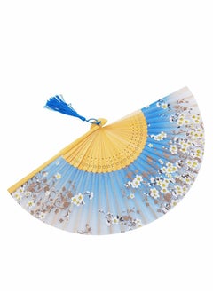 KASTWAVE Folding Hand Fan for Women, Chinese/Japanese Vintage Retro Style Bamboo Wood Silk Folding Hand Fan with a Fabric Sleeve for Wedding, Dancing, Church, Party, Gifts, Blue  - Image 5