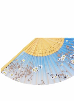 KASTWAVE Folding Hand Fan for Women, Chinese/Japanese Vintage Retro Style Bamboo Wood Silk Folding Hand Fan with a Fabric Sleeve for Wedding, Dancing, Church, Party, Gifts, Blue  - Image 3