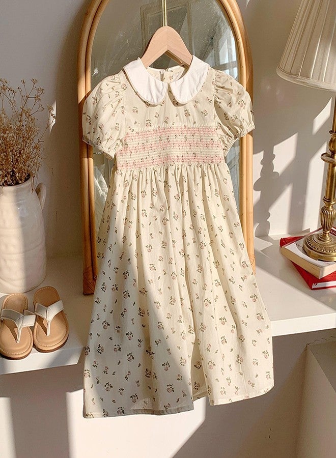 بمعنى سحر بمعنى حديقة فستان ماجيك بارك للفتيات الصغيرات من عمر سنة إلى 7 سنوات بياقة بيتر بان، فساتين صيفية للأطفال الصغار، تنورة على شكل حرف A، ملابس العطلات للبنات (لون مشمشي بأكمام منفوخة، مقاس 1-2T) - Image 3