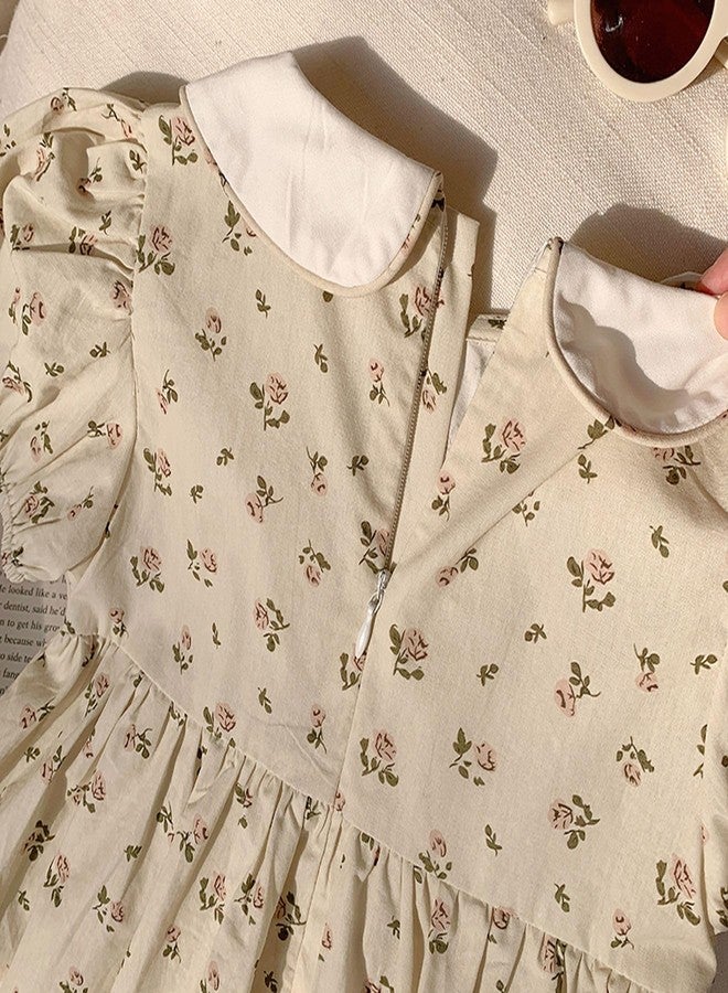 بمعنى سحر بمعنى حديقة فستان ماجيك بارك للفتيات الصغيرات من عمر سنة إلى 7 سنوات بياقة بيتر بان، فساتين صيفية للأطفال الصغار، تنورة على شكل حرف A، ملابس العطلات للبنات (لون مشمشي بأكمام منفوخة، مقاس 1-2T) - Image 4