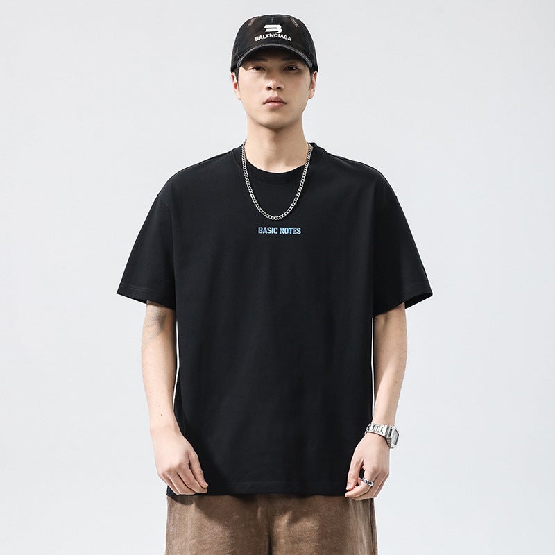 T3318 | Plus size men''s summer New 260g heavy round neck T-shirt men''s loose all-match anti-wrinkle printed short sleeve - Image 4